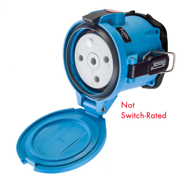 63-94143-352-843 - DSN150 RECEPTACLE POLY BLUE SIZE 5 TYPE 4X IP 69 3P+G 150A 600 VAC 60 Hz NO AUX STRAIGHT INSERTION PADLOCK PAWL